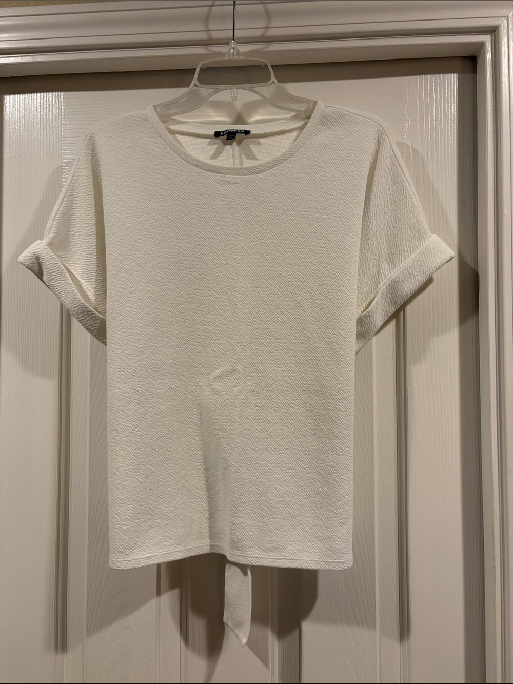 Express White Short-Sleeve Tie-Front or back tie Top like new M